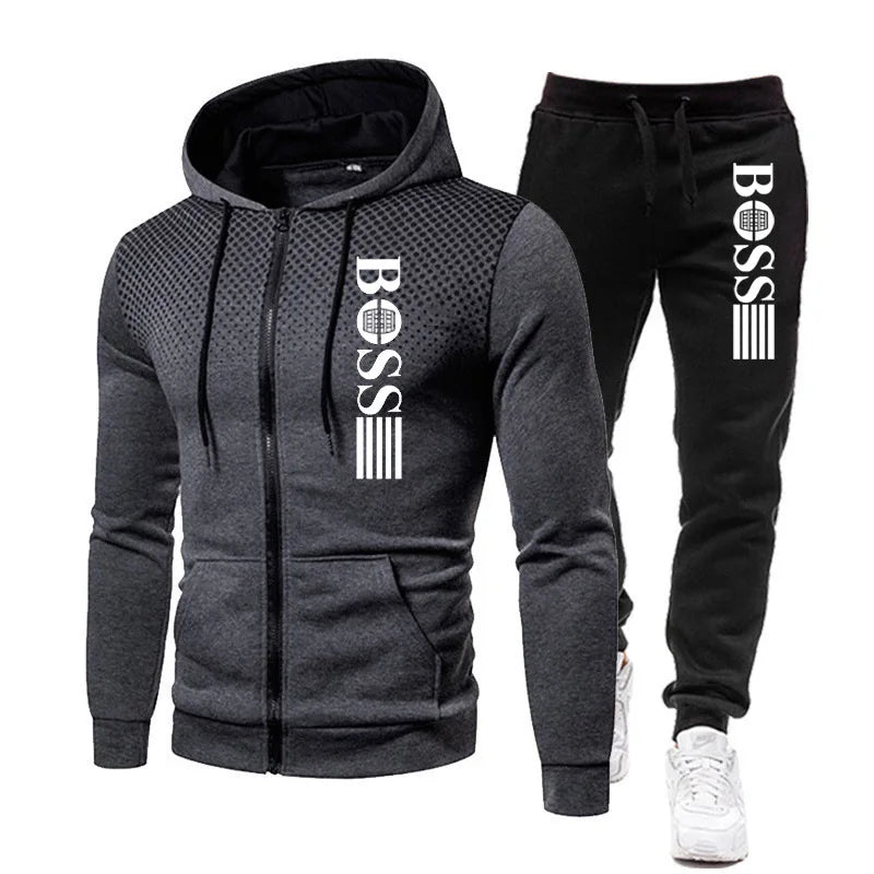 2025 New Men's zippered hoodie + Casual Pants Set for Autumn and Winter fashion Fitness and Warm sportswear Two-piece set