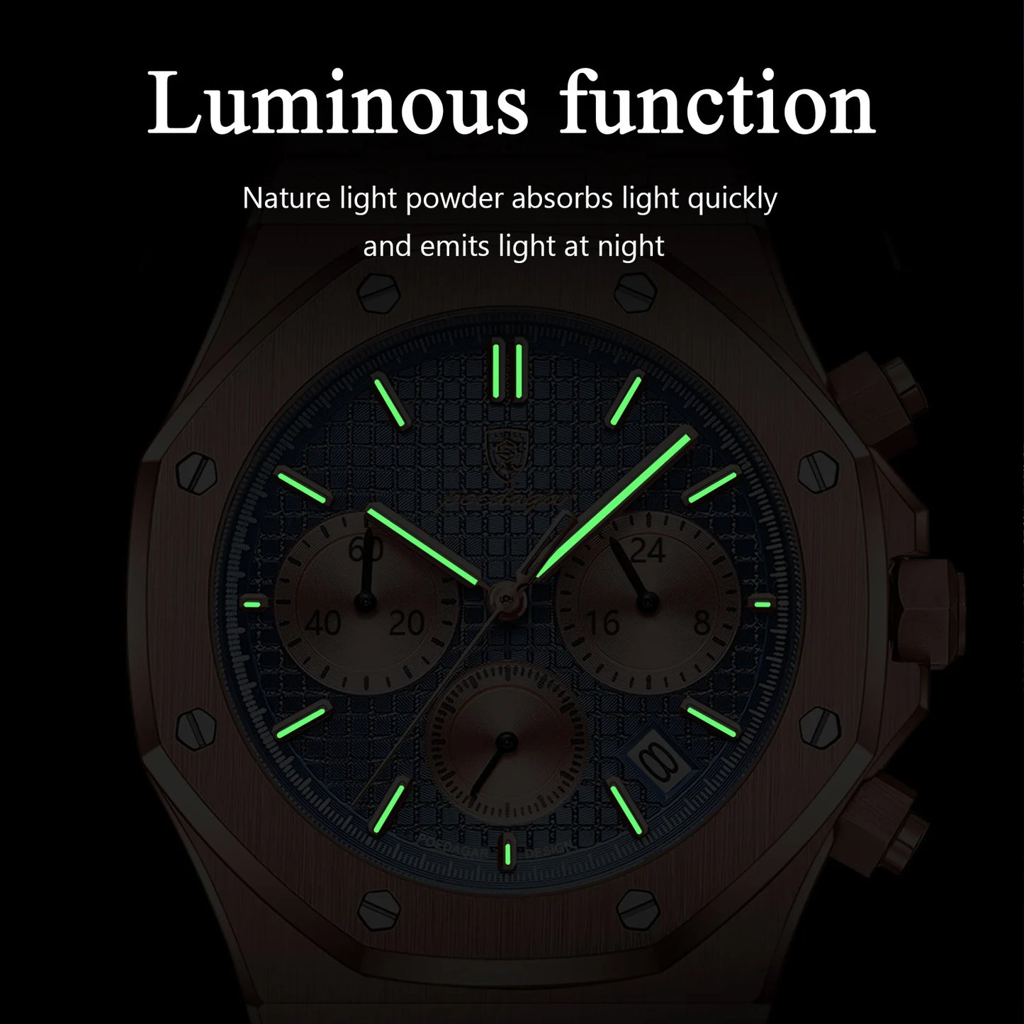 POEDAGAR Original Luxury Men's Watches Date Chronograph Stainless Steel Quartz Watch Waterproof Luminous Fashion Man Wristwatch
