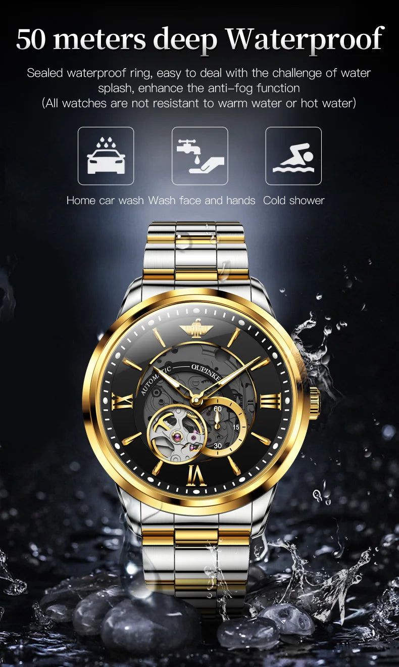 OUPINKE 3190 Hollow Automatic Mechanical Watch For Men Swiss Cerfiticate Brand Men's Watches Luxury Waterproof Man Hand Clock
