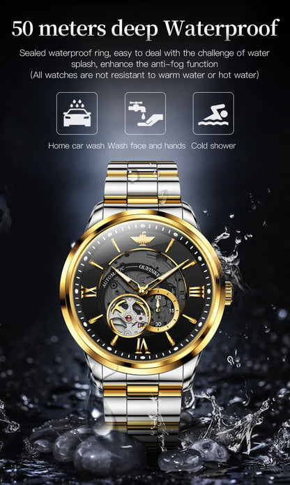 OUPINKE 3190 Hollow Automatic Mechanical Watch For Men Swiss Cerfiticate Brand Men's Watches Luxury Waterproof Man Hand Clock