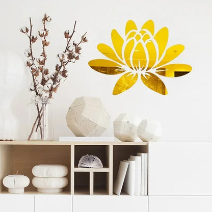 Lotus 3D Acrylic Mirror Wall Sticker | Reflective Home Decoration for Living Room, Bedroom & Office
