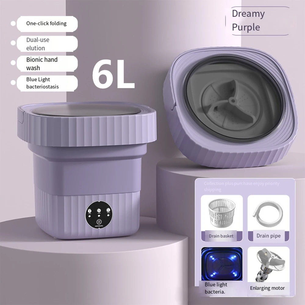 6L/11L Foldable Portable Washing Machine with Spin Dryer | Ultrasonic Mini Washer for Clothes, Underwear & Travel Use