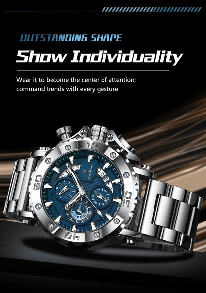 POEDAGAR Luxury Watch For Men Calendar Luminous Waterproof Man Clock Male Chronograph Stainless Steel Men's Quartz Watches Reloj
