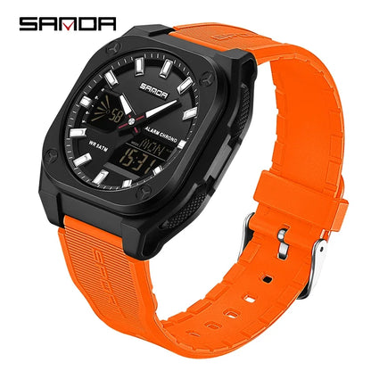 SANDA Quartz Watches for Men's Luxury Military Sport Chronograph Waterproof LED Dual Display Electronic Man Watches Reloj Hombre