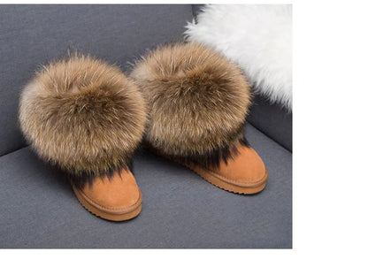 2024 Fur One Fox Hair Snow Boots Women'S Leather Low Short Tube Fashion Cowhide Snow Boots Women'S Short Boots