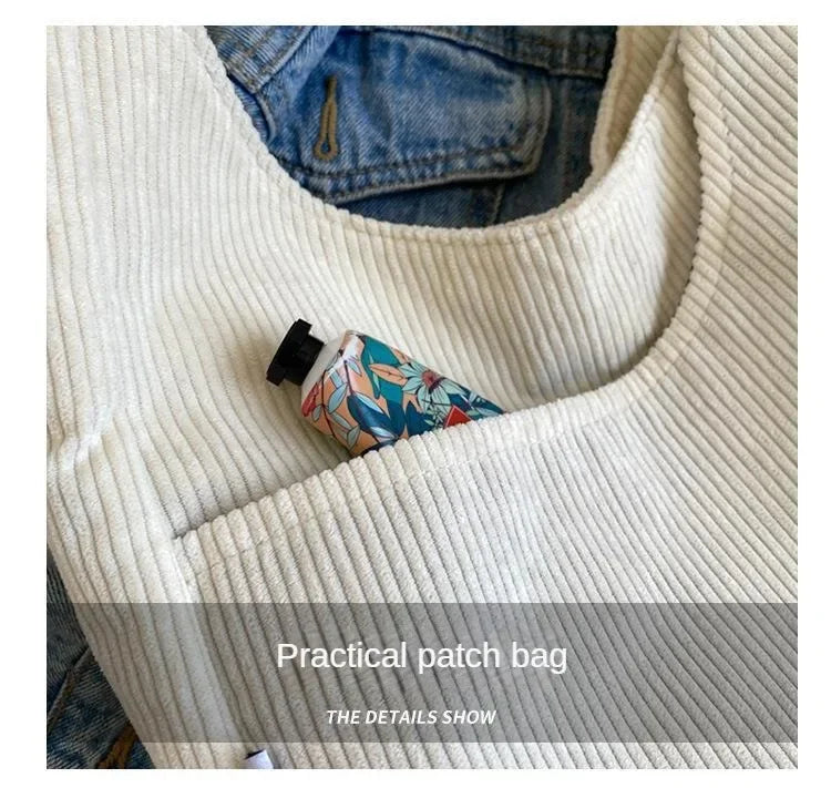 Canvas Shoulder Women's Tote Bag Corduroy Simple Casual Large Capacity Designer Handbags For Women Travel Solid Shopper Bag