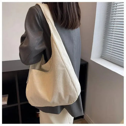 Canvas Shoulder Women's Tote Bag Corduroy Simple Casual Large Capacity Designer Handbags For Women Travel Solid Shopper Bag