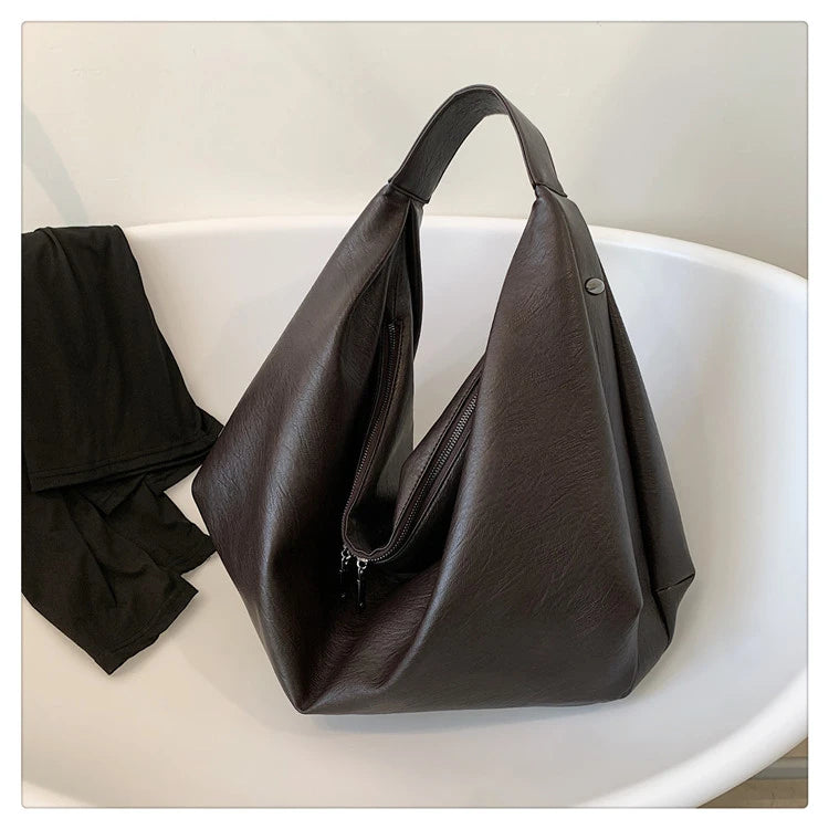 Big Black Shoulder Bags for Women Large Hobo Shopper Bag Solid Color Quality Soft Leather Crossbody Handbag Lady Travel Tote Bag