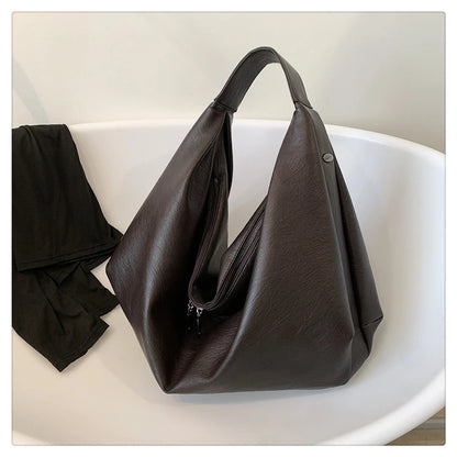 Big Black Shoulder Bags for Women Large Hobo Shopper Bag Solid Color Quality Soft Leather Crossbody Handbag Lady Travel Tote Bag