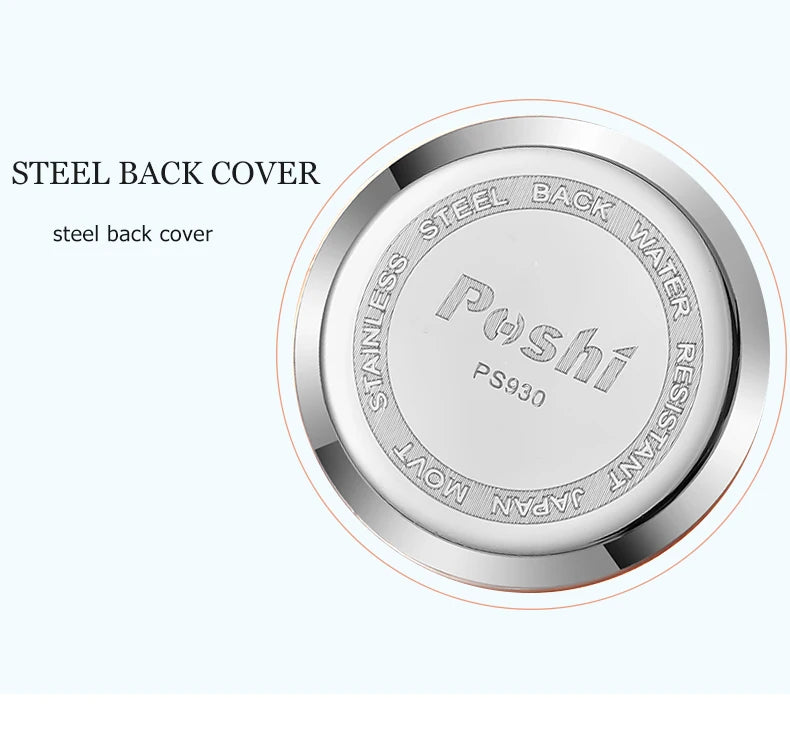 Swiss Brand POSHI Women Watch Stainless Steel Simple Waterproof Luminous with Date Week Quartz Watches Elegant Bracelet for Gift