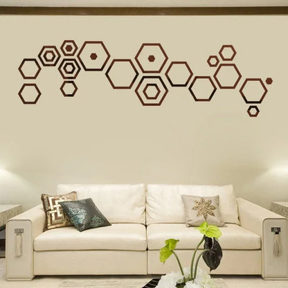 24Pcs Hexagon 3D Mirror Wall Stickers | Self-Adhesive Waterproof Honeycomb Design for Bedroom & Home Decoration