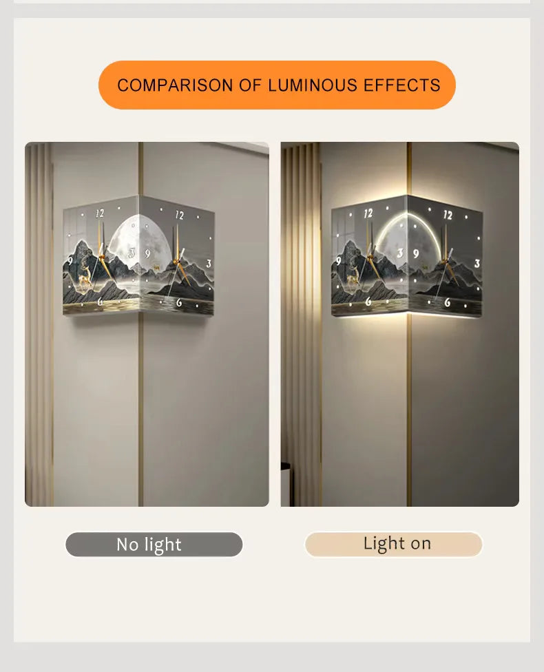 Mountain Pattern Double-Sided Wall Clock | Silent Acrylic Pointer Clock for Modern Living Room & Home Decor