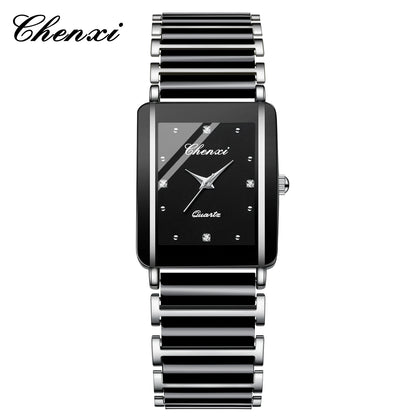 CHENXI 104A Fashion couple watches Rectangle Quartz Watch for Women Men Lovers Simulated-ceramics relojes para damas reloj mujer