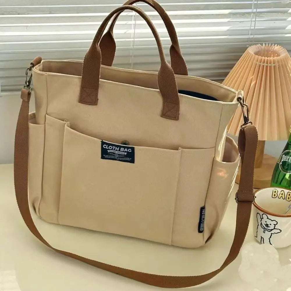Large Capacity Canvas Tote Shoulder Bag Women's Messenger Bag Multi Pocket Casual Crossbody Handbags