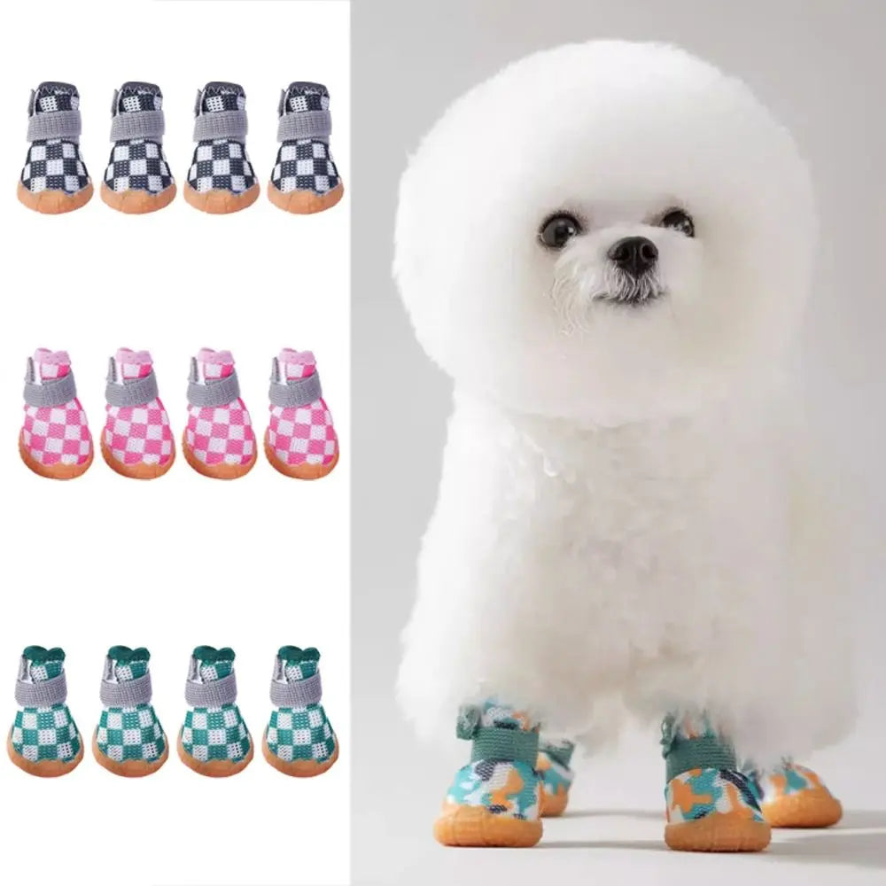 4PCS Breathable Mesh Dog Shoes | Soft Anti-Skid & Wear-Resistant Puppy Boots for Outdoor Protection