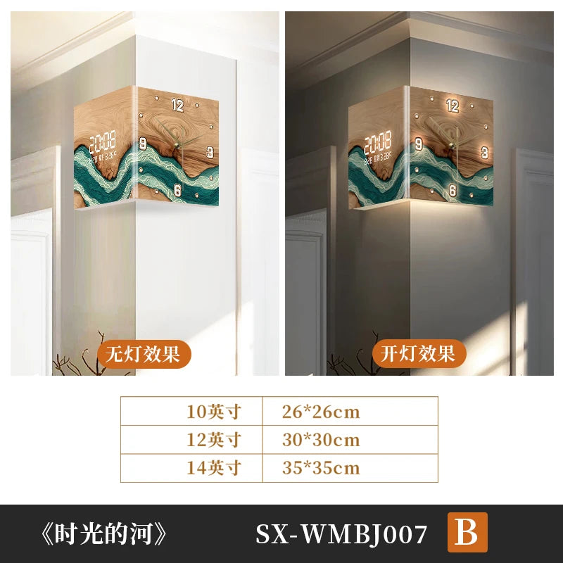 Abstract Double-Sided Acrylic Wall Clock | Silent Operation with Digital Display, Modern Home Living Room Decor