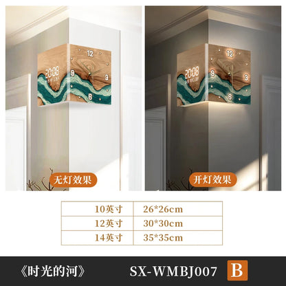 Abstract Double-Sided Acrylic Wall Clock | Silent Operation with Digital Display, Modern Home Living Room Decor