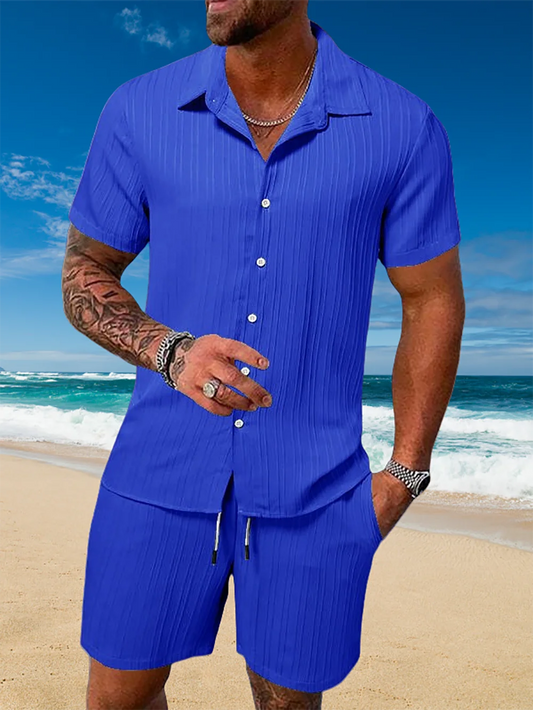 Ice Silk Cool Summer Men's Solid Color Polo Casual Loose Short Sleeve Shorts Sport Set Beach Surfing Ultra-thin Ultra Light