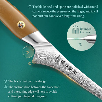 HEZHEN 7.3 Inch Fillet Knife 10Cr15CoMoV Steel Core Damascus Steel Kitchen Knife Cooking Cutlery Kitchen Tools Filleting Knife