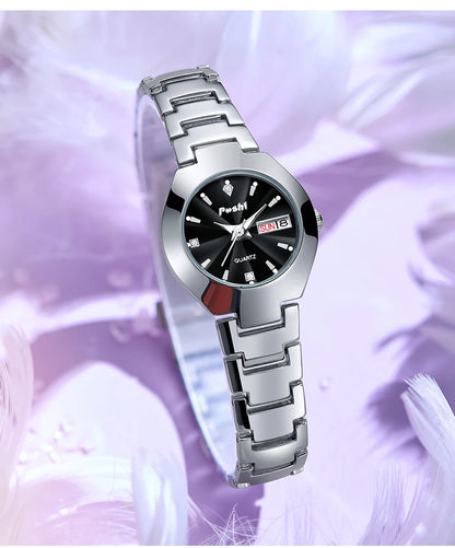 Swiss Brand POSHI Women Watch Stainless Steel Simple Waterproof Luminous with Date Week Quartz Watches Elegant Bracelet for Gift