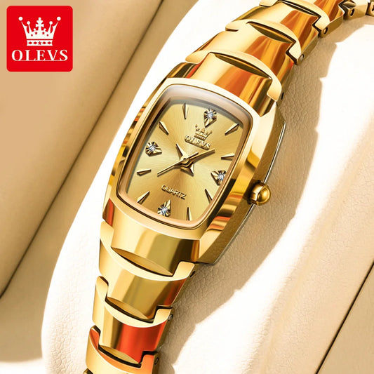 OLEVS 7006 Certified Brand Elegant Luxurious Women's Watches waterproof Tungsten Steel strip Quartz Watch for Lady Tonneau Watch