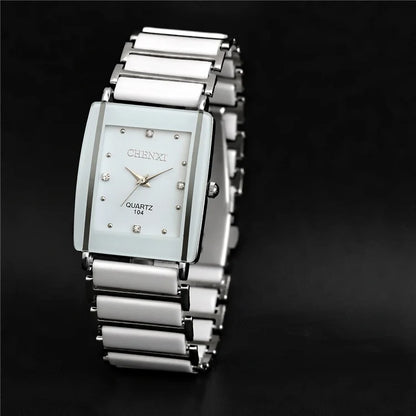 Fashion Rectangle Watch Women White Simulated Ceramics Watches Men Women Casual Quartz Wristwatches Couple Watch Unique Watch