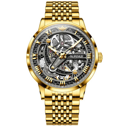 OUPINKE 3173 Men's Full Gold Watch Fully hollow out Waterproof top-level luxury automatic mechanical watch