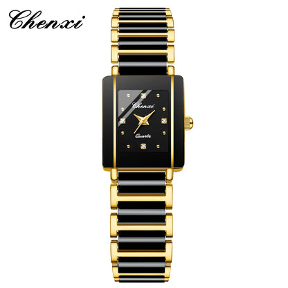 CHENXI 104A Fashion couple watches Rectangle Quartz Watch for Women Men Lovers Simulated-ceramics relojes para damas reloj mujer