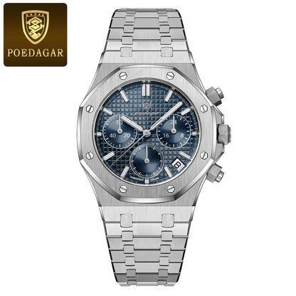 POEDAGAR Original Luxury Men's Watches Date Chronograph Stainless Steel Quartz Watch Waterproof Luminous Fashion Man Wristwatch