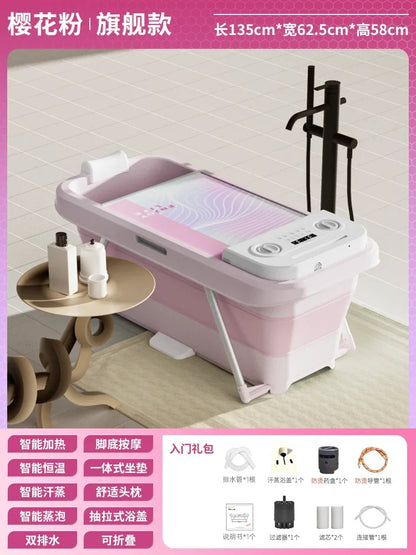 Folding Intelligent Bathtubs Adult Bath Bucket Household Full-body Sweat Steam Sauna Spa Dual-use Thickened Plastic Bath Barrel