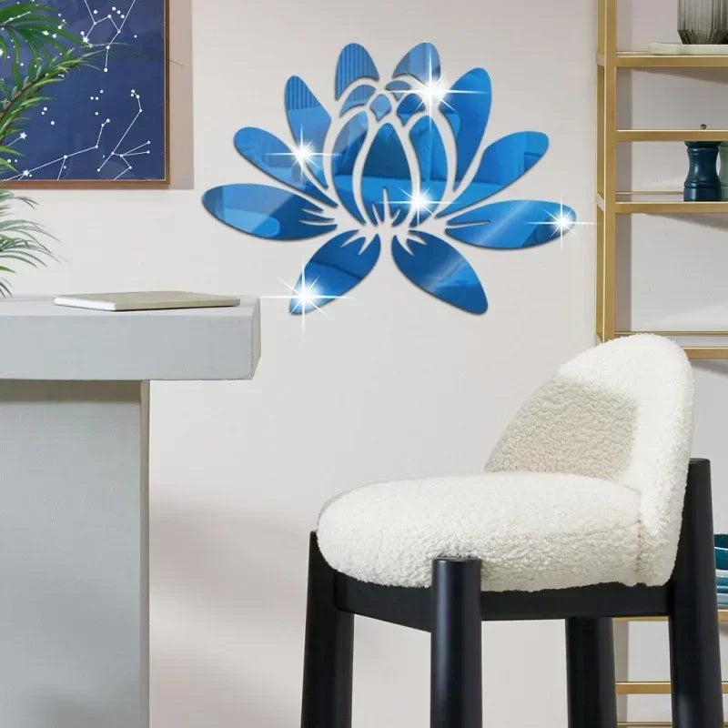 Lotus 3D Acrylic Mirror Wall Sticker | Reflective Home Decoration for Living Room, Bedroom & Office