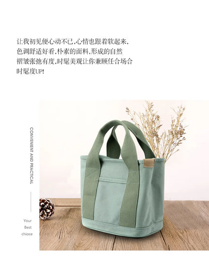 Xierya Women Small Bag with Zipper Fashion Lady Single Shoulder Portable Thickened Canvas Mobile Phone Bucket Tote Bag