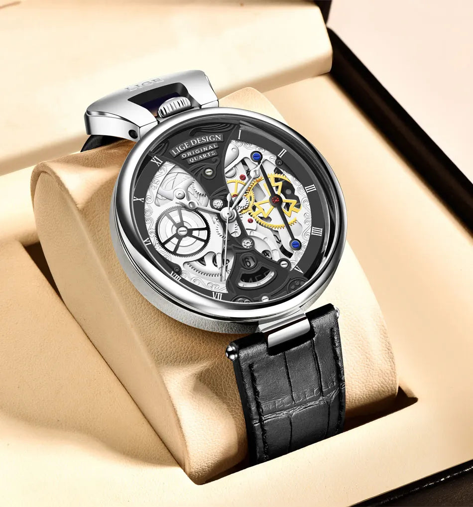 2025 LIGE Men Watches Top Brand Luxury Brown Leather Chronograph Sport Watch For Men Fashion Date Waterproof Clock Reloj Hombre