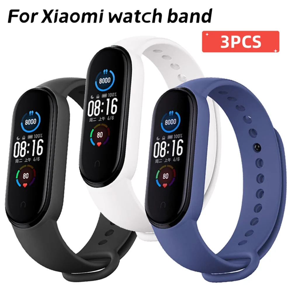 3Pcs Watchband For Mi Band 7 6 4 5 3 Bracelet Xiaomi Mi Band Strap Silicone Sport Replacement Wristband Smartwatch Accessories