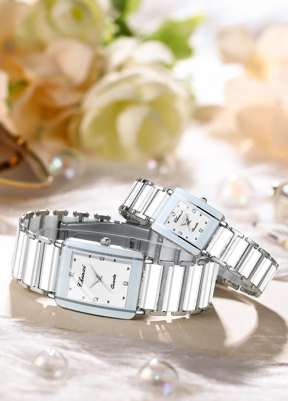 CHENXI 104A Fashion couple watches Rectangle Quartz Watch for Women Men Lovers Simulated-ceramics relojes para damas reloj mujer