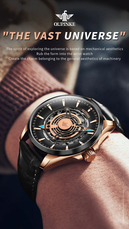 OUPINKE 3206 Automatic Mechanical Watch for Men Hollow 40mm Dial Original Hand Clock Synthetic Sapphire Mirror Leather Man Watch