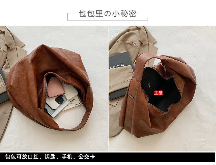 Big Black Shoulder Bags for Women Large Hobo Shopper Bag Solid Color Quality Soft Leather Crossbody Handbag Lady Travel Tote Bag