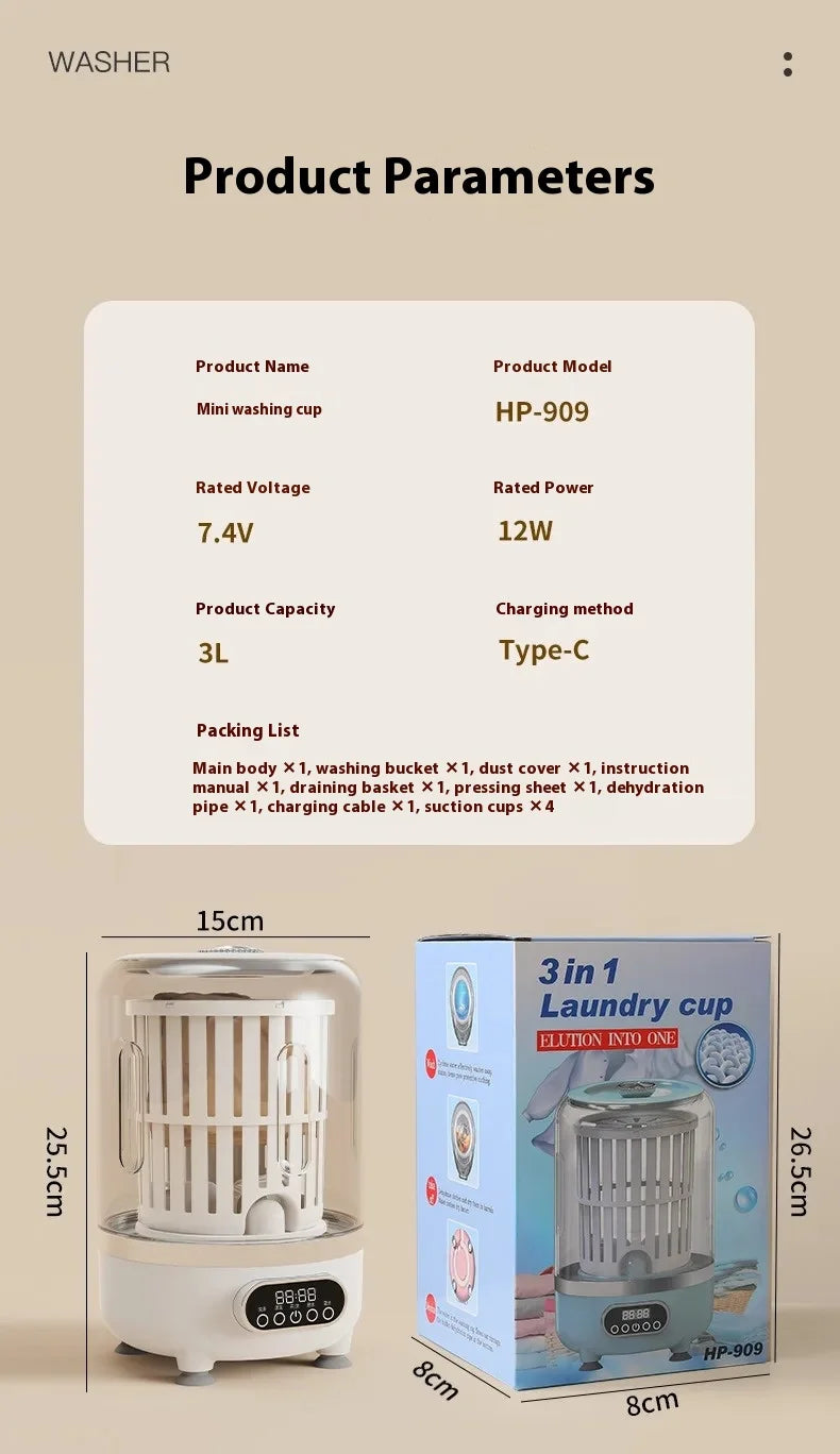 Mini Dual-Tub Washing Machine Portable Washer For Underwear/Socks 3L Capacity Blue Light Sterilization Easy Drain