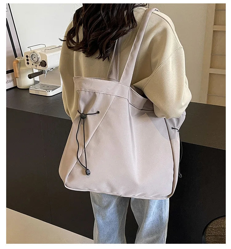 Casual Fashion Large Capacity Tote Bag Simple Travel Bag Women Large Shoulder Bag Aesthetic Handbags Drawstring Tote Handbag
