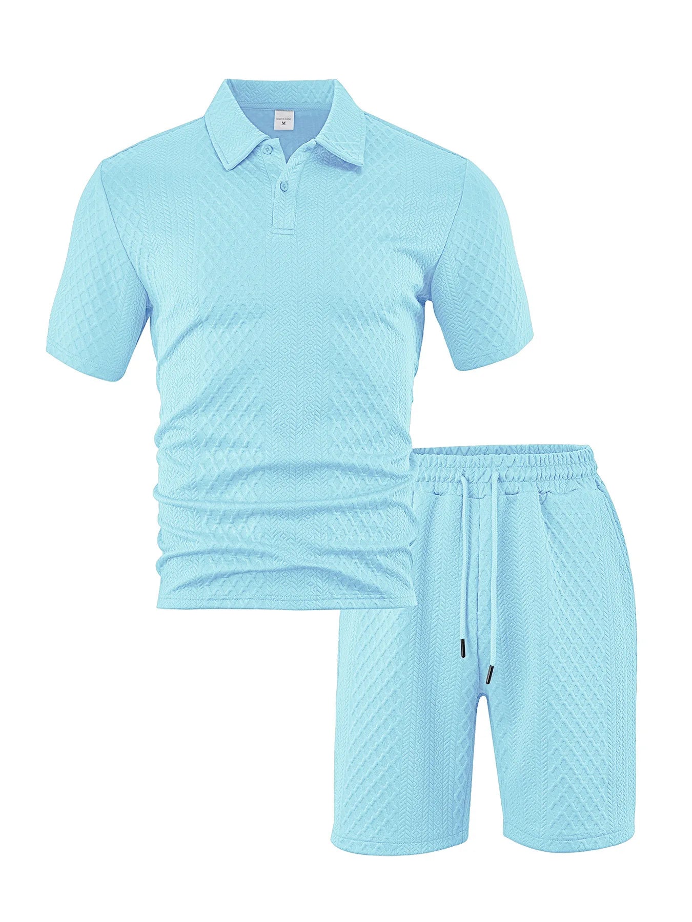 2025 Summer New Men's Casual Sportswear Polo Shirt With A Lapel, Men's Short-sleeved Shirt And Shorts, Jacquard Texture Suit