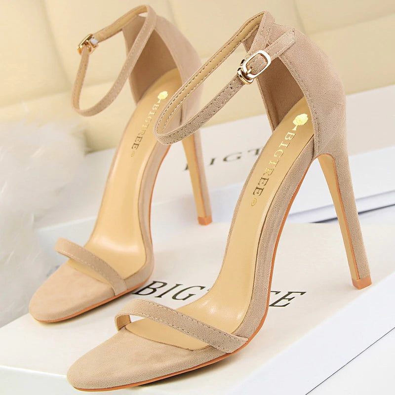 BIGTREE Shoes Summer Women Sandals Suede Hollow High Heels Stiletto Fashion Sandles Women Heels Ladies Shoes Women's Sandals