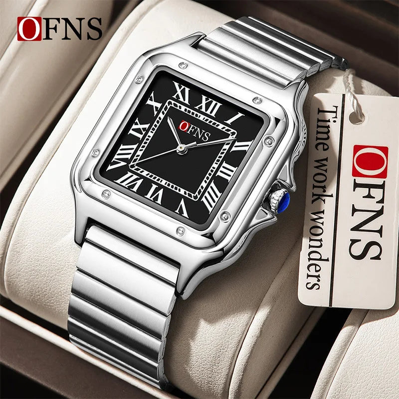 OFNS 2025 New 1516 Square Couple Quartz Watch 3ATM Waterproof Mineral Glass Roman Scale Simple Fashion Watch for Men and Women