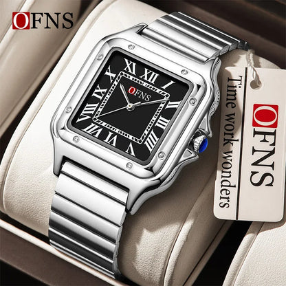 OFNS 2025 New 1516 Square Couple Quartz Watch 3ATM Waterproof Mineral Glass Roman Scale Simple Fashion Watch for Men and Women