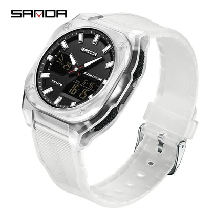 SANDA Quartz Watches for Men's Luxury Military Sport Chronograph Waterproof LED Dual Display Electronic Man Watches Reloj Hombre