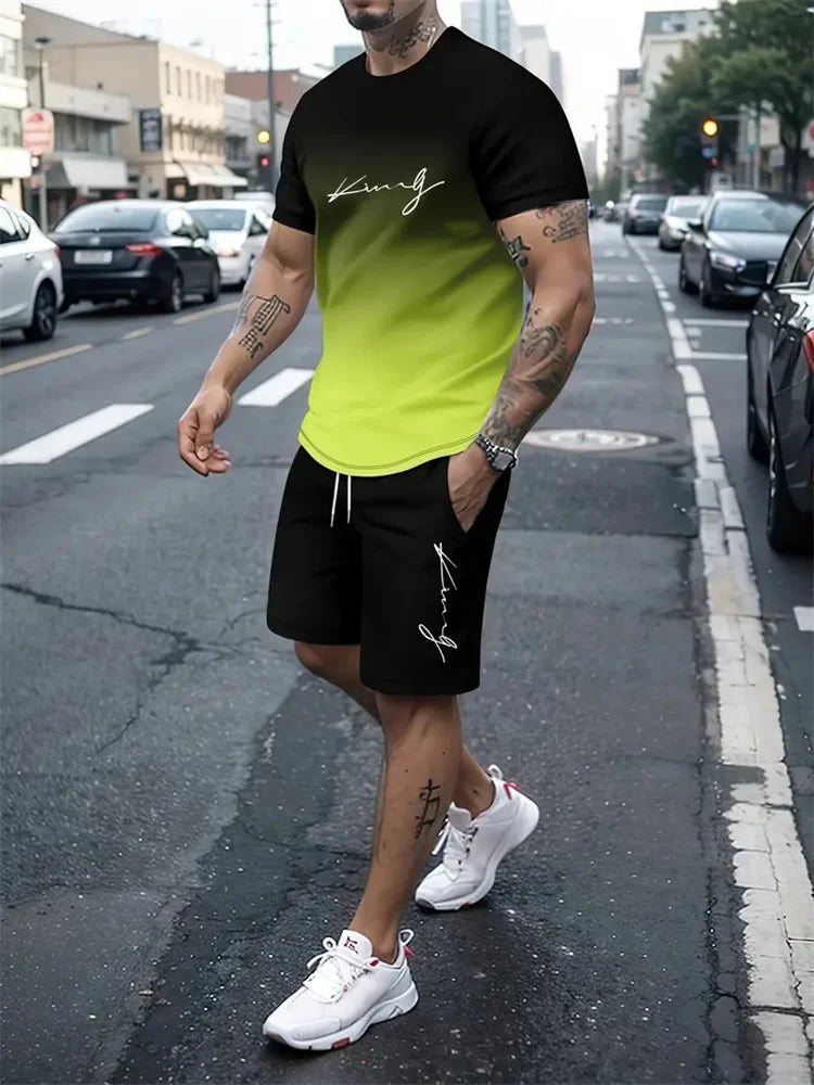 New Men's Outfit Summer Short Sleeve T Shirt Set Fashion 2 Piece Sportwear 3D Printed Casual shorts Sweatshirt Men's Tracksuit