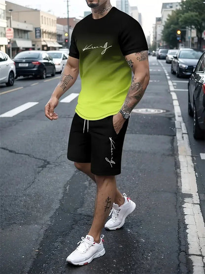 New Men's Outfit Summer Short Sleeve T Shirt Set Fashion 2 Piece Sportwear 3D Printed Casual shorts Sweatshirt Men's Tracksuit
