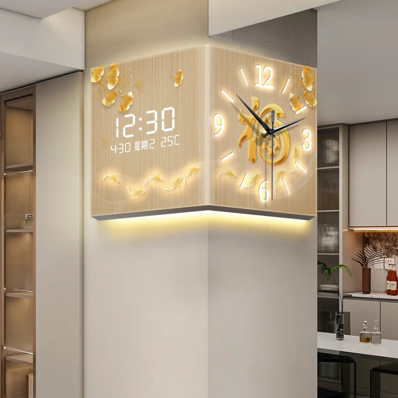 Luxury Large Digital Wall Clock | Modern Nordic LED Corner Clock with Temperature & Date Display for Home, Office & Kitchen Decor