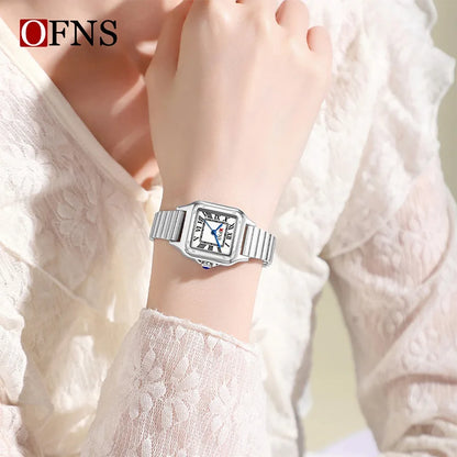 OFNS 2025 New 1516 Square Couple Quartz Watch 3ATM Waterproof Mineral Glass Roman Scale Simple Fashion Watch for Men and Women