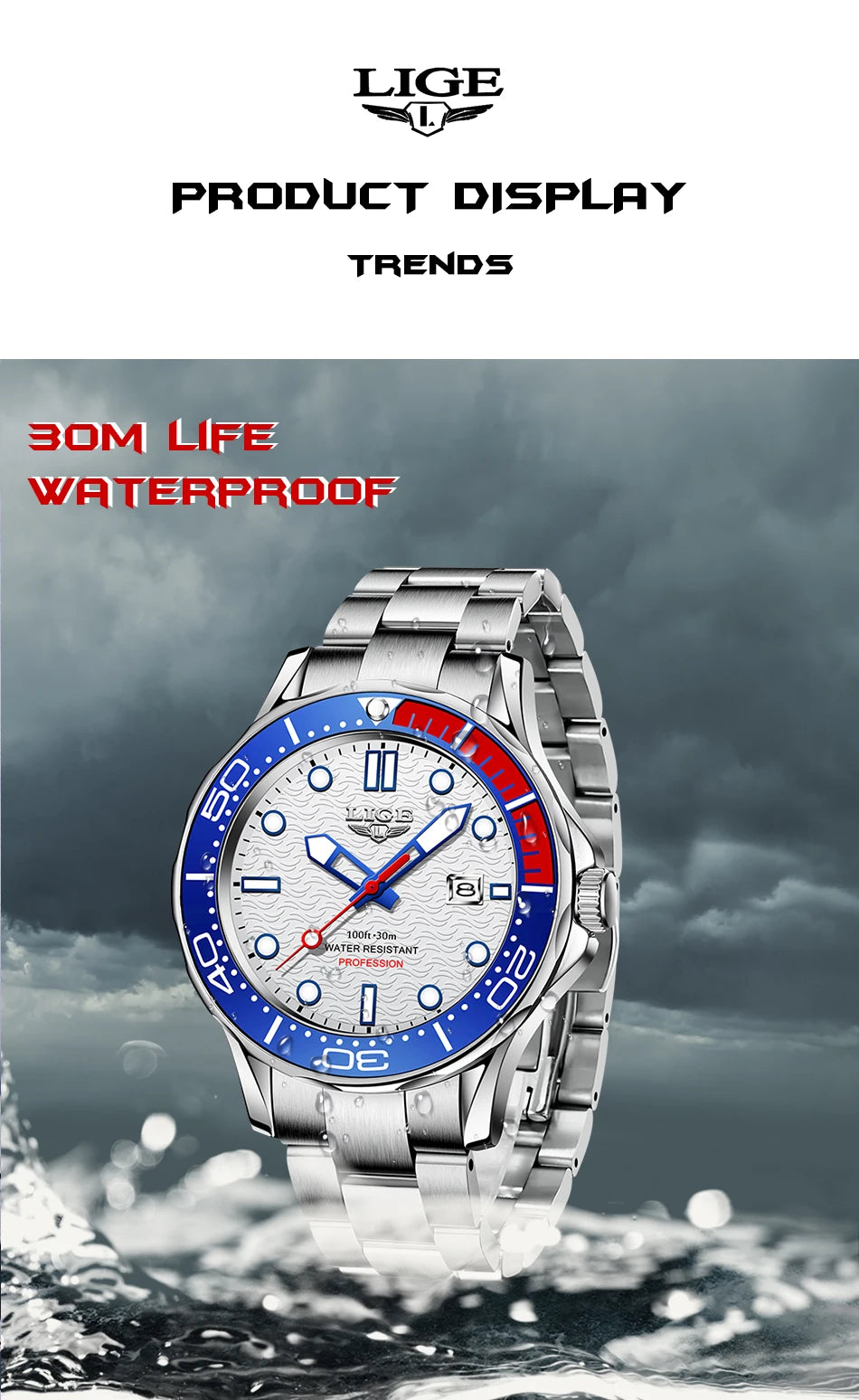 2025 LIGE New Business Mens Watches Top Brand Luxury Dive Watch For Men Waterproof Date Clock Sport Watch Relogio Masculino+Box