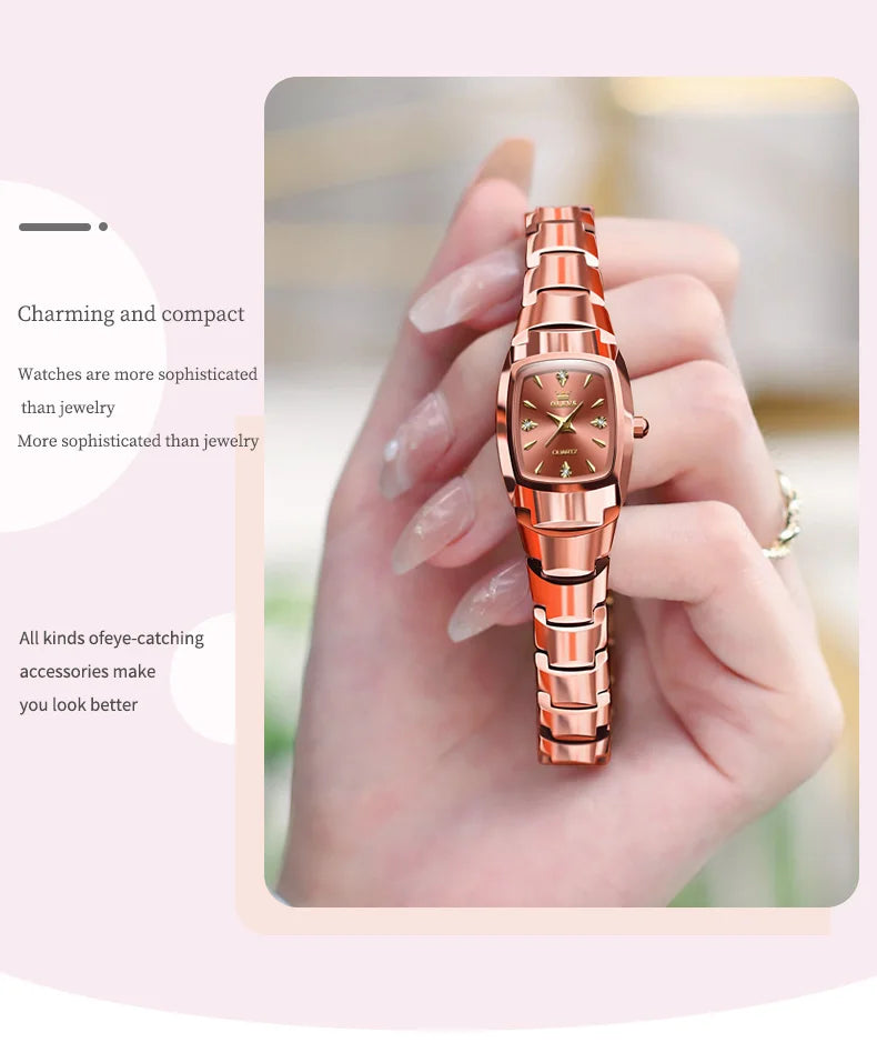OLEVS 7006 Certified Brand Elegant Luxurious Women's Watches waterproof Tungsten Steel strip Quartz Watch for Lady Tonneau Watch